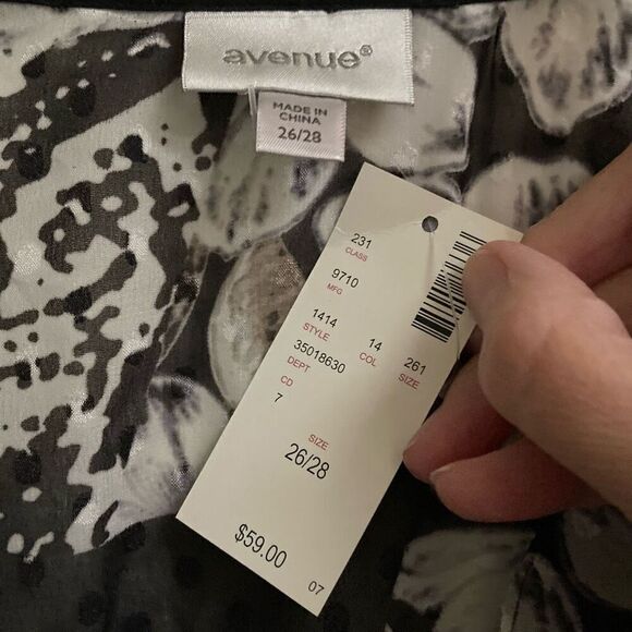 Avenue tie front floral flowy black & white polka dot tunic BoHo blouse 26 NEW - Picture 5 of 7